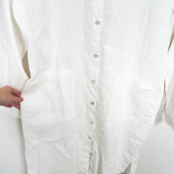NWT EILEEN FISHER WHITE ORGANIC LINEN SHIRT DRESS Size XXS - Picture 4 of 9